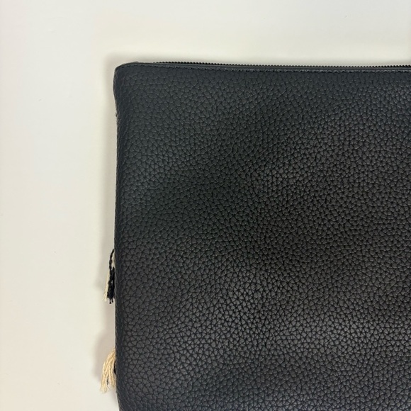 Old Navy Striped Fringe Cloth Faux Leather Clutch Black Cream - Picture 4 of 5